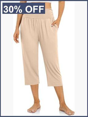 High Waisted Capri Yoga Pants with Pockets Loose Fit Crop Workout Pants